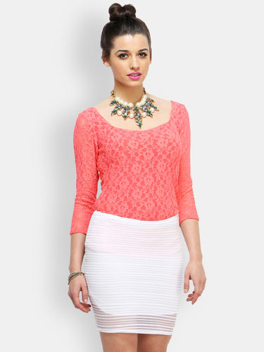 Faballey Women Coral Orange Lace Top