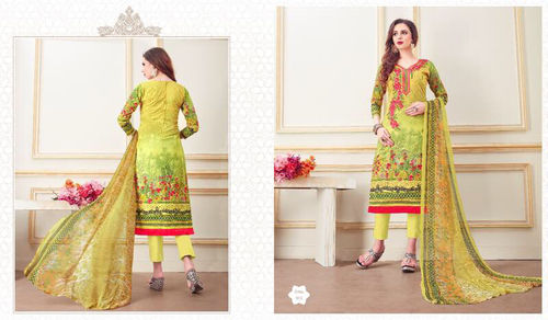 Ladies Cotton Digital Print Suit With Embroidery