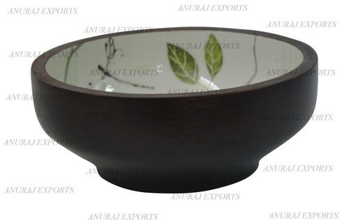 Leaf Pattern Enameled Wooden Bowls