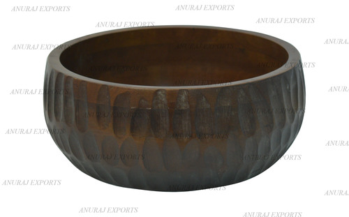 Pattern Carved Oval Wooden Bowls