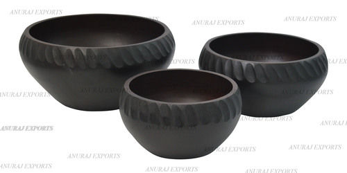 Wooden Carved Set Of Three Bowls
