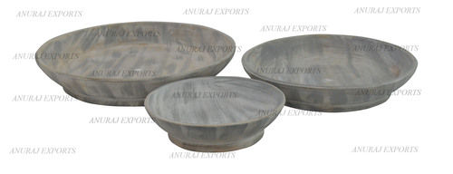 Wooden Lime Finish Bowls (Set Of 3)