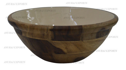 Wooden White Enameled Bowls