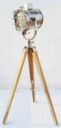 Nautical Decorative Searchlight Spot Studio Lamp W Teak Wood Tripod