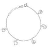 Sterling Silver Cz Heart & Lock Charm Bracelet For Women