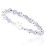 Sterling Silver Multi Twisted Beads & Chain Bangle For Women