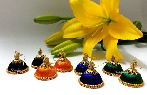 Gold Beaded Silk Jhumkas