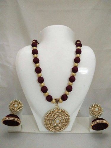 Maroon Colour Silk Thread Necklace Set