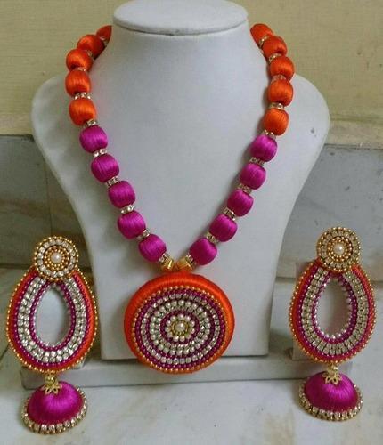 Silk thread store beads necklace