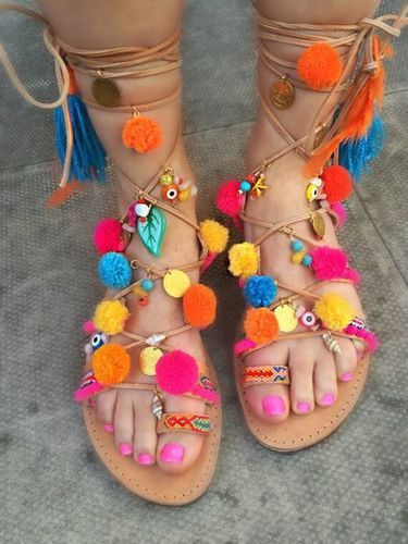 Beautiful Beach Pompom Gladiator boho Sandals 