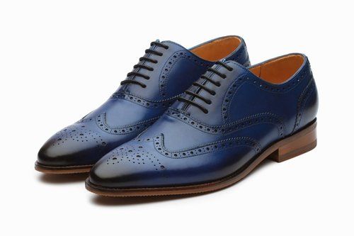 Blue Leather Wingtip Shoes