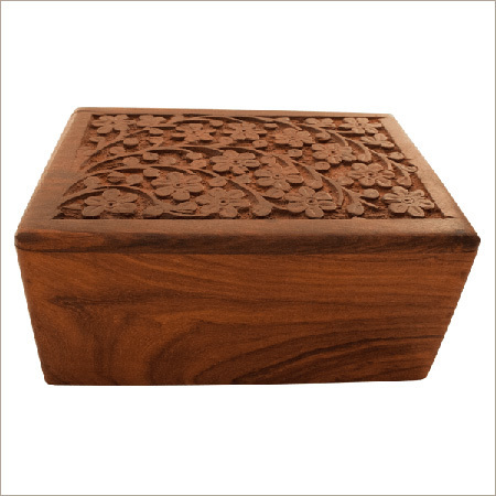Decorative Carved Wood Urn Box