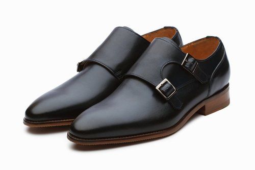 Men's Navy Leather Monkstrap Shoes