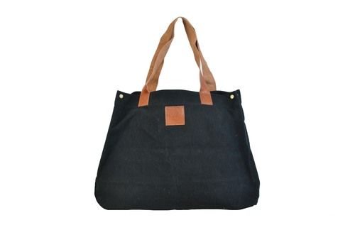 Leather Trim Black Ladies Handbag