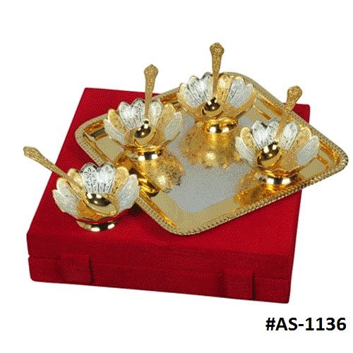 Silver Plated And Gold Plated Kamal Bowl Gift Set