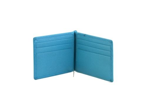 Genuine Safiano Leather Turquoise Money Clip Wallet cum Card Holder