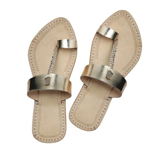 Golden Leather Sandal for ladies