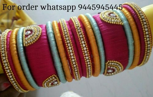 Tri Color Silk Thread Bridal Bangles