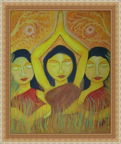 Woman with Swan, Mixed Media on Paper by Indian Contemporary Artist “In  Stock” – Gallery Kolkata – Original Fine Art by Top Indian Artists