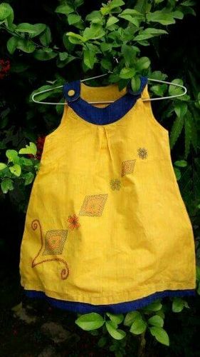 Khadi Cotton Kids Dress With Handwork Sujani