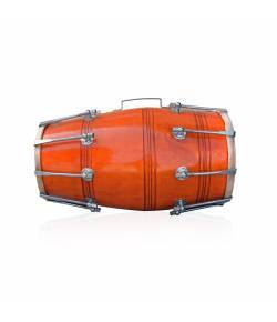 Orange Mango Wood Dholak With Nut Bolt