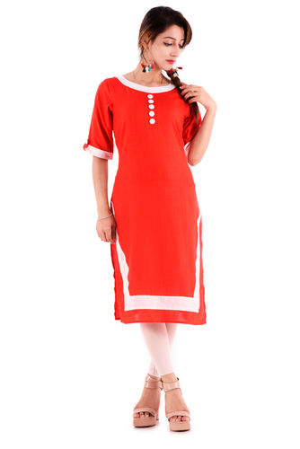 Red Cotton Kurtis Decoration Material: Cloths