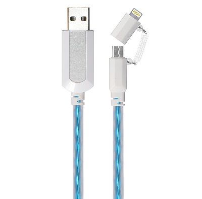 2 in 1 EL Visible 8 Pin Lightning To Micro USB Flowing Flat Cable LDF003