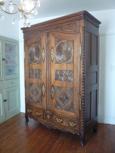 Large 18th Century Carved Oak French Armoire Wardrobe Cupboard