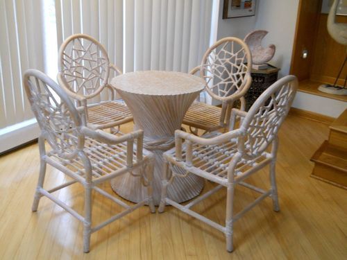 Vintage McGuire Bamboo Dining Table and Cracked Ice Chairs Set Chinoiserie