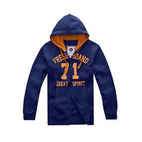 Men's Hooded Jacket - Dark Blue with Orange Contrasting Prints | Long Sleeves, Zip Front Closure, Waist Pockets