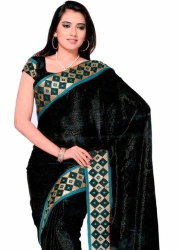 Black Color Synthetic Sarees