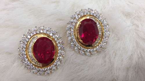 Red Earrings With American Diamonds