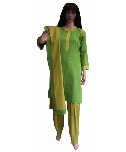 पैरेट ग्रीन एंड लाइम मीडियम लेंथ डिज़ाइनर सलवार कमीज़ और दुपट्टा सेट