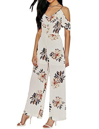 Darlency Womena  s Strap Floral Ruffle V Neck Off the Shoulder Daily Chiffon Jumpsuit