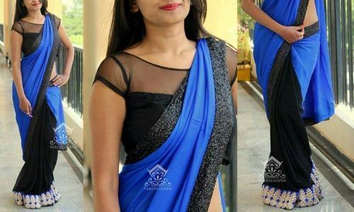 Ladies Blue Color Georgette Sarees