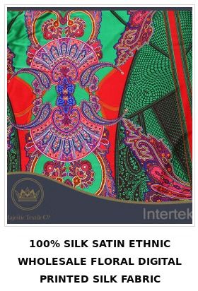 100% Silk Satin Ethnic Wholesale Floral Digital Printed Silk Fabric