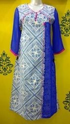 Cotton Print Kurti - Chiffon Layering And Sleeves