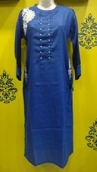 Jute Kurti Fancy Embroidered With Pocket