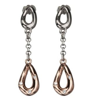 Silver And Rose Gold Stainless Steel Cz Accent Drop Earrings