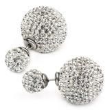 Silver Stainless Steel And White Crystal Maxima Double Ball Studs