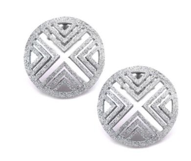 Silver Stainless Steel Modern X Pattern Button Earrings