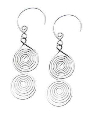 Silver Stainless Steel Revolite Spiral Dangle Drop Earrings