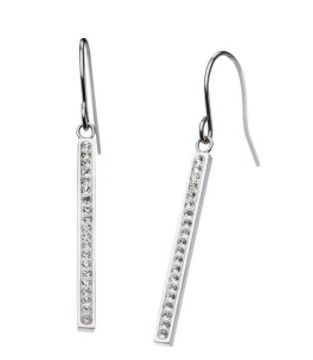 Steel Thin Rectangular Crystal Drop Earrings