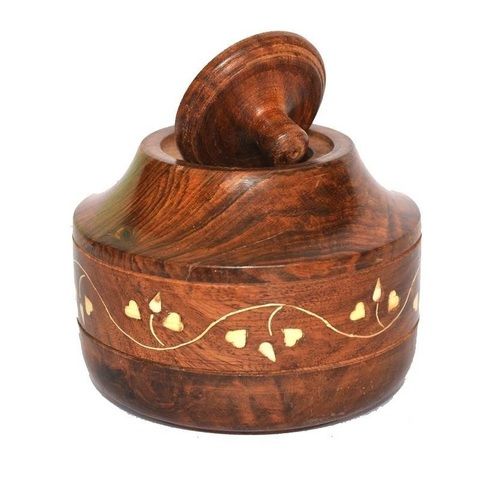 Wooden White Engraved Small Masala Box Or Container