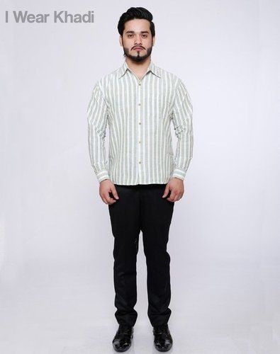 Green Grey Striped Khadi Cotton Shirt