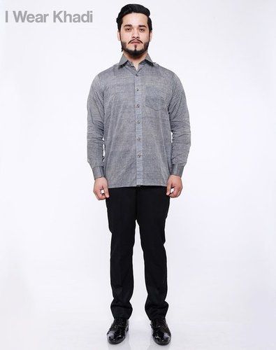 Hand Woven Mens Coal Grey Khadi Shirt