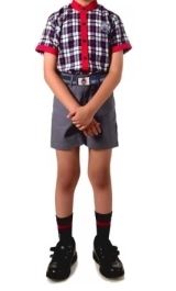 Checked Shirt with Red border and Grey Half Pant School Uniform