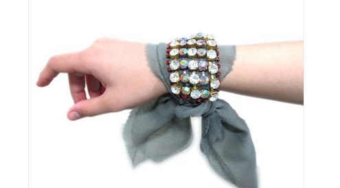 Fabric Bracelet with Rhinestone Chains weaved