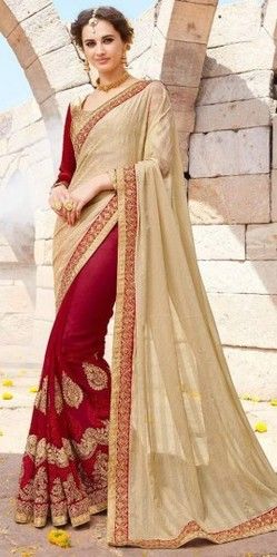 Niharicka's Cream and Maroon Floral Linen Saree – madhurya.com