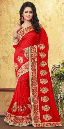 Red Embroidered Beautiful Silk Sarees